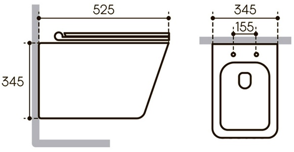 Компл.: унитаз подв.,безободк,Tornado 520х365мм,цв.белый гл, сиденье с микролиф,,инстал. д/унит., крепёж, клавиша смыва Circulo цв.хром,  ZZ Aqueduto Macio Plus AQDS145T