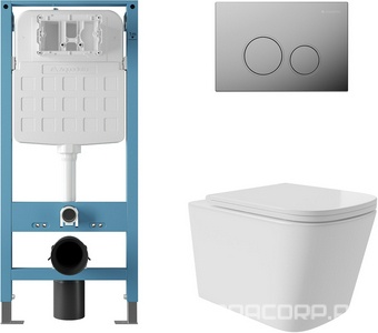 Компл.: унитаз подв.,безободк,Tornado 520х365мм,цв.белый гл, сиденье с микролиф,,инстал. д/унит., крепёж, клавиша смыва Circulo цв.хром,  ZZ Aqueduto Macio Plus AQDS145T