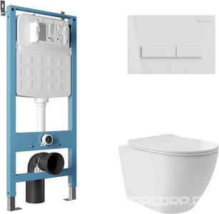 Компл.: унитаз подвесн,смыв Tornado,520х365мм,цв.белый глянц.,сиденье с микрол, инстал.д/унит,крепёж, клавиша смыв RETANGULO цв.белый гл.,  ZZ Aqueduto Ovo Plus AQDS128T