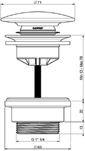Донный клапан для сливного отверстия раковин/биде с переливом, Clic-Clac, G 1 1/4, (крышка слива керамика цв.белый), Hatria ZZ Hatria Универсал A0Y7A801