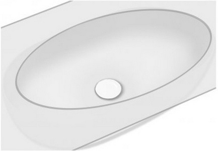 Раковина для установки под столешницу, (встраиваемая снизу) 750х380хh120(150)мм, овальная, без отв. для смесит., крепёж в компл., 21:15 S ZZ Hatria Happy Hour Y8AR01