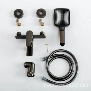 Смеситель для ванны, лейка, шланг, кронштейн в компл., (цв.оружейная сталь),  ZZ Cezares Liner LINER-VD-GM