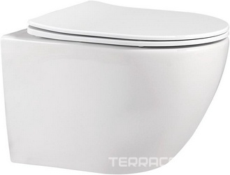 Унитаз подвесной, безободковый, 49х35,5см, сиденье с микролифтом, крепеж в компл, (цв.белый глянц.), Bequem ZZ