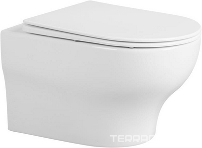 Унитаз подвесной, безободковый, смыв Tornado, 53х35,5см, сиденье с микролифтом, крепеж в компл., (цв.белый глянц.),  ZZ Abber Bequem AC1128