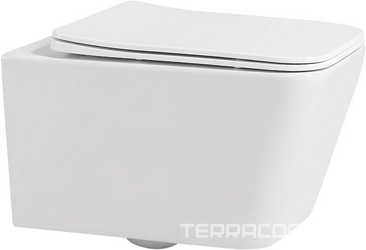 Унитаз подвесной, безободковый, 53х35.5см, сиденье с микролифтом, крепеж в компл., (цв.белый глянц.), Rechteck ZZ