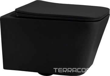 Унитаз подвесной, безободковый, 53х35.5см, сиденье с микролифтом, крепеж в компл., (цв.черный матовый), Rechteck ZZ