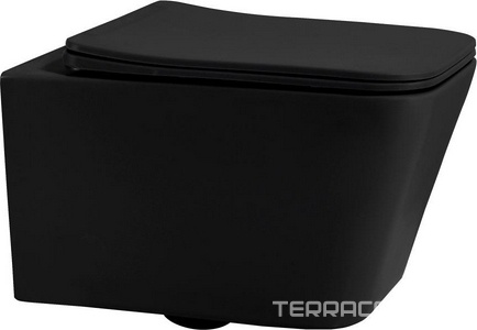 Унитаз подвесной, безободковый, 53х35.5см, сиденье с микролифтом, крепеж в компл., (цв.черный матовый),  ZZ Abber Rechteck AC1201MB