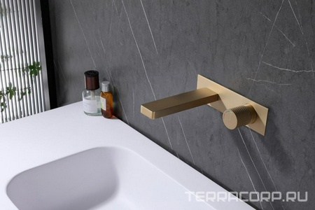 Смеситель для раковины, встраиваемый в стену, внутрен. часть в компл., (цв.золото матовое),  ZZ Abber Rund AF8712G