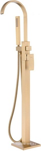 Смеситель для ванны, напольный, лейка, шланг, внутрен.часть в компл., (цв.золото матовое),  ZZ Abber Wasserfall AF8615G