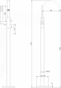 Смеситель для ванны, напольный, лейка, шланг, внутрен.часть в компл., (цв.золото матовое),  ZZ Abber Wasserfall AF8615G