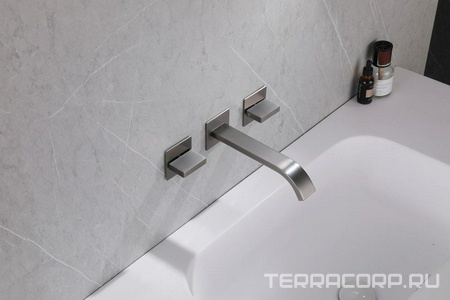 Смеситель для раковины, встраиваемый в стену, внутрен. часть в компл., (цв.никель),  ZZ Abber Wasserfall AF8612NG