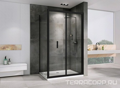 Душевой уголок 900х900хh1950мм, квадрат, (стекло прозрачное 6мм, фурн.цв,черный матовый),  ZZ Abber Sonnenstrand AG07090B-S90B