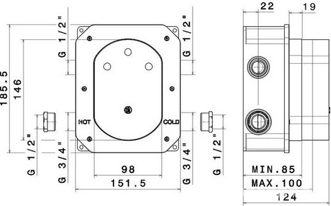 Универсальная внут.часть для термостатич. кнопочного смесителя на два потока ZZ Kerama Marazzi Futura 27751KM.00.000