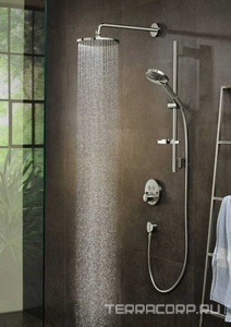 Верхний душ, лейка круг 240мм, со стеновым кронштейном 390мм, 1 тип струи, (цв. хром),  240 1jet PowderRain ZZ Hansgrohe Raindance S 27607000