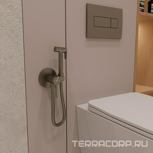 Смеситель совмещённый с гигиеническим душем, готовый комплект: лейка, шланг 120см, скрытая часть, (цв.оружейный металл),  ZZ Oliveeka Y-LINE OL-829902-BGM