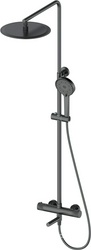 Смеситель-термостат для ванны(душа), со стационарным верхн.душем d30см., душевая лейка, шланг в компл., (цв.оружейный металл), Y-LINE ZZ