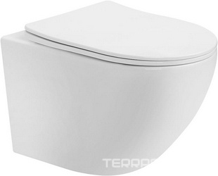 Унитаз подвесной, безободковый, смыв Tornado, 49х35,5см, сиденье с микролифтом, крепеж в компл, (цв.белый глянц.), Bequem ZZ