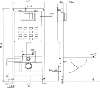 Инсталляция для подвесн. унитаза, 50хh114мм, со смывным бачком скрытого монтажа, фронт.управл., крепёж в компл, без кнопки смыва, Abber ZZ Abber Bequem AC0105