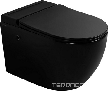 Унитаз подвесной, с импульсным смывом, 58х36см, сиденье с микролифтом, крепеж в компл, (цв.черный матовый),  ZZ Abber Bequem AC1108PMB