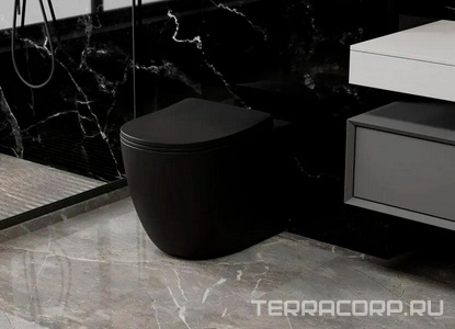 Унитаз приставной, безободковый, смыв Tornado, 56х36х42см, сиденье с микролифтом, крепеж в компл, (цв.черный матовый),  ZZ Abber Bequem AC1111TMB