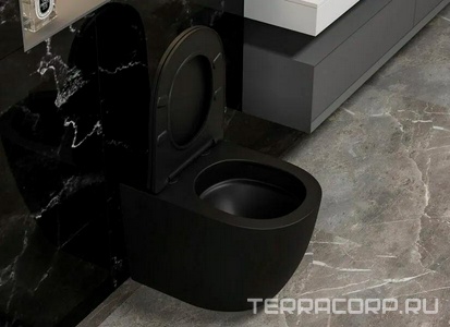 Унитаз приставной, безободковый, смыв Tornado, 56х36х42см, сиденье с микролифтом, крепеж в компл, (цв.черный матовый),  ZZ Abber Bequem AC1111TMB