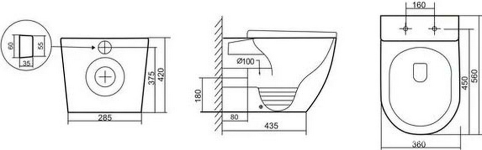 Унитаз приставной, безободковый, смыв Tornado, 56х36х42см, сиденье с микролифтом, крепеж в компл, (цв.черный матовый),  ZZ Abber Bequem AC1111TMB