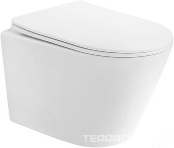 Унитаз подвесной, безободковый, смыв Tornado, 49х35,5см, сиденье с микролифтом, крепеж в компл, (цв.белый матовый),  ZZ Abber Bequem AC1102TMW