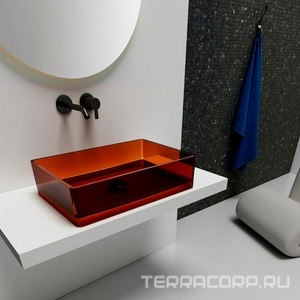 Раковина накладная на столешницу, прямоугольная, 600х400хh150мм, без отв.д/смесит., без перелива, (полиэфирная смола цв. коричневый),  ZZ Abber Kristall AT2803Opal