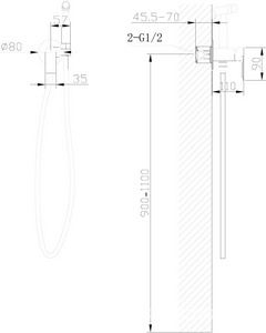 Смеситель совмещ. с гигиенич. душем, готовый к-т: лейка, шланг, скрытая часть, (цв.черный матовый),  ZZ Abber Weiss Insel AF8025B