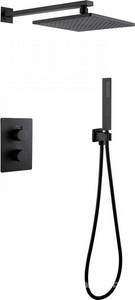Душ.система встр.в стену: термостат, стац.верхний душ 25х25см., шланг, лейка, кронштейн совмещ.с вых воды в компл., (цв.черный мат.),  ZZ Abber Weiss Insel AF8051B