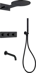Душ.система встр.в стену: термостат, стац.верхний душ 30см, излив, шланг, лейка, кронштейн совмещ.с вых воды в компл.,(цв.черный мат.), Weiss Insel ZZ