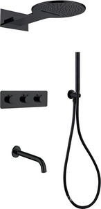 Душ.система встр.в стену: термостат, стац.верхний душ 30см, излив, шланг, лейка, кронштейн совмещ.с вых воды в компл.,(цв.черный мат.),  ZZ Abber Weiss Insel AF8150B