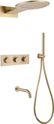 Душ.система встр.в стену: термостат, стац.верхний душ 30см, излив, шланг, лейка, кронштейн совмещ.с вых воды в компл.,(цв.золото мат.), Weiss Insel ZZ