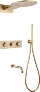 Душ.система встр.в стену: термостат, стац.верхний душ 30см, излив, шланг, лейка, кронштейн совмещ.с вых воды в компл.,(цв.золото мат.),  ZZ Abber Weiss Insel AF8150G