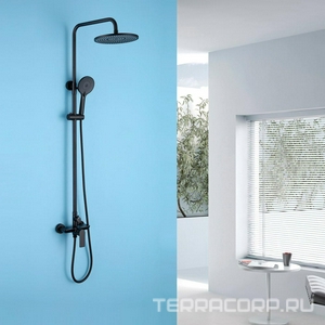 Смеситель для душа, со стационарным верхним душем d25см., шланг, лейка, кронштейн в компл., (цв.черный матовый),  ZZ Abber Weiss Insel AF8020B