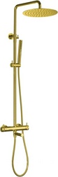 Смеситель для ванны/душа, со стационарным верхним душем d300мм., поворотный излив, душевая лейка, шланг в компл., (цв.золото браш.), Priority 3.0 ZZ