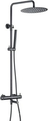 Смеситель для ванны/душа, со стационарным верхним душем d300мм., поворотный излив, душевая лейка, шланг в компл., (цв.графит браш.), Priority 3.0 ZZ