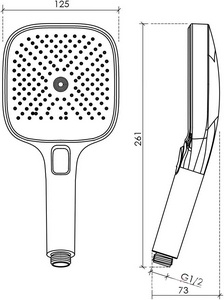 Душевая лейка, кнопочное управление, 125x125 мм, 3 режима, цвет хром/черный матовый Sancos Nok SC6002CH-B