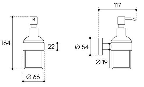 Дозатор настенный, (цв.оружейная сталь / стекло мат.),  ZZ Aqueduto PONTO PON0445