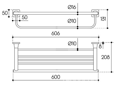 Полка для полотенец 600x208x131мм, (цв.хром),  ZZ Aqueduto RESPINGO RES0800