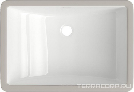 Раковина встраиваемая в столешницу снизу, прямоуг., 530х375хh220мм, без отв. д/смес., с переливом, (цв. белый глянец), Sotto