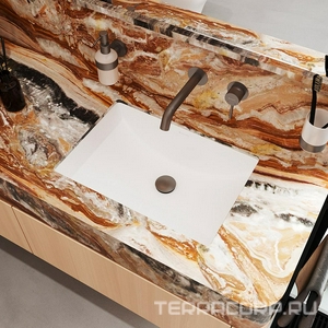 Раковина встраиваемая в столешницу снизу, прямоуг., 530х375хh220мм, без отв. д/смес., с переливом, (цв. белый глянец), Sotto