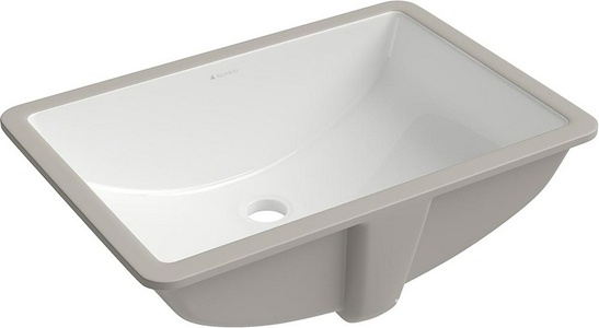 Раковина встраиваемая в столешницу снизу, прямоуг., 530х375хh220мм, без отв. д/смес., с переливом, (цв. белый глянец), Sotto