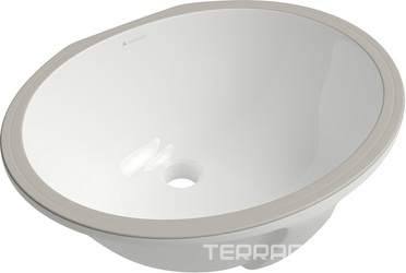 Раковина встраиваемая в столешницу снизу, 530х400хh210мм, без отв. д/смес., с переливом, (цв. белый глянец), Sotto