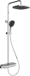 Смеситель-термостат для душа, со стационарным верхним душем пластик d255мм, ручн.душевая лейка, шланг в компл., (цв.хром), Chuva ZZ