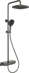 Смеситель-термостат для душа, со стационарным верхним душем пластик d255мм, ручн.душевая лейка, шланг в компл., (цв.оружейная сталь), Chuva ZZ