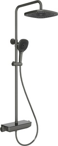 Смеситель-термостат для душа, со стационарным верхним душем пластик d255мм, ручн.душевая лейка, шланг в компл., (цв.оружейная сталь),  ZZ Aqueduto Chuva CHU0345