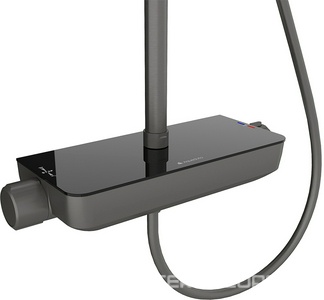 Смеситель-термостат для душа, со стационарным верхним душем пластик d255мм, ручн.душевая лейка, шланг в компл., (цв.оружейная сталь),  ZZ Aqueduto Chuva CHU0345