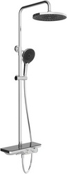 Смеситель для ванны/душа, со стационарным верхним душем пластик d255мм, излив, ручн.душевая лейка, шланг в компл., (цв.хром), Chuva ZZ