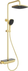 Смеситель-термостат для душа, со стационарным верхним душем пластик d255мм, ручн.душевая лейка, шланг в компл., (цв.шлифованное золото), Chuva ZZ